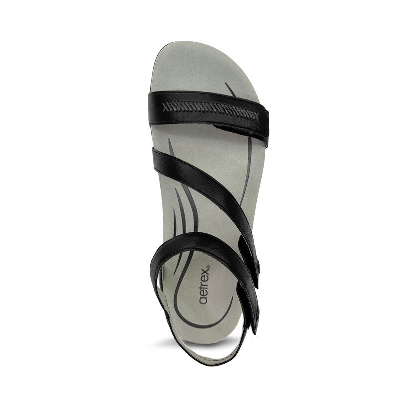 Aetrex Gabby Adjustable Quarter Strap Sandal - Black