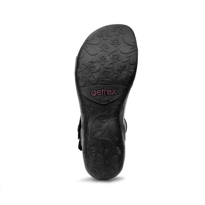 Aetrex Gabby Adjustable Quarter Strap Sandal - Black