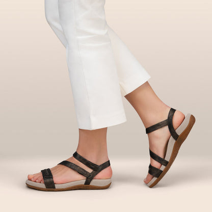 Aetrex Gabby Adjustable Quarter Strap Sandal - Pewter