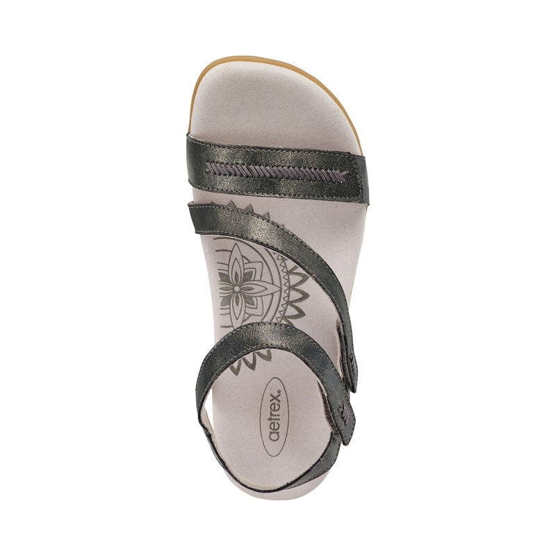 Aetrex Gabby Adjustable Quarter Strap Sandal - Pewter