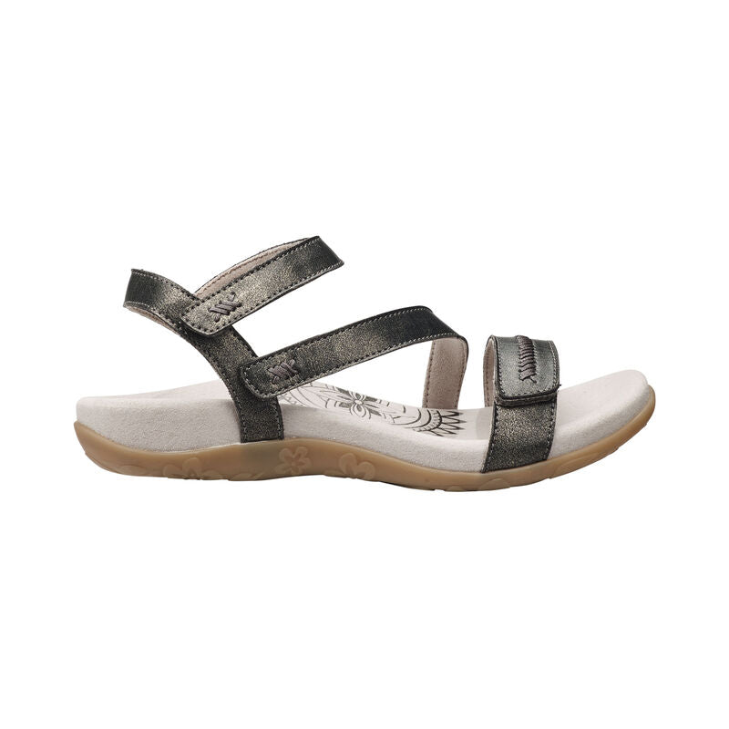Aetrex Gabby Adjustable Quarter Strap Sandal - Pewter