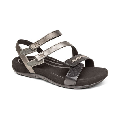 Aetrex Gabby Adjustable Quarter Strap Sandal - Black Multi