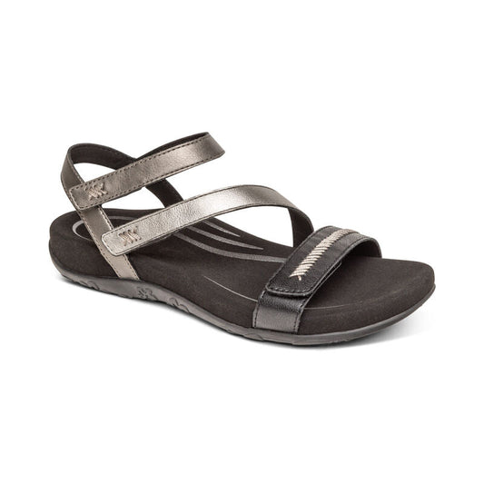 Aetrex Gabby Adjustable Quarter Strap Sandal - Black Multi