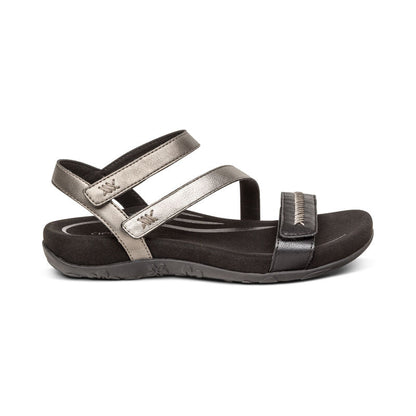 Aetrex Gabby Adjustable Quarter Strap Sandal - Black Multi