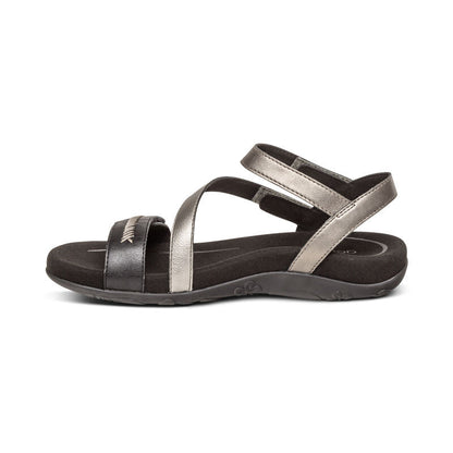 Aetrex Gabby Adjustable Quarter Strap Sandal - Black Multi