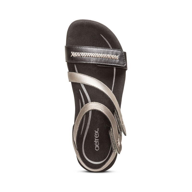 Aetrex Gabby Adjustable Quarter Strap Sandal - Black Multi