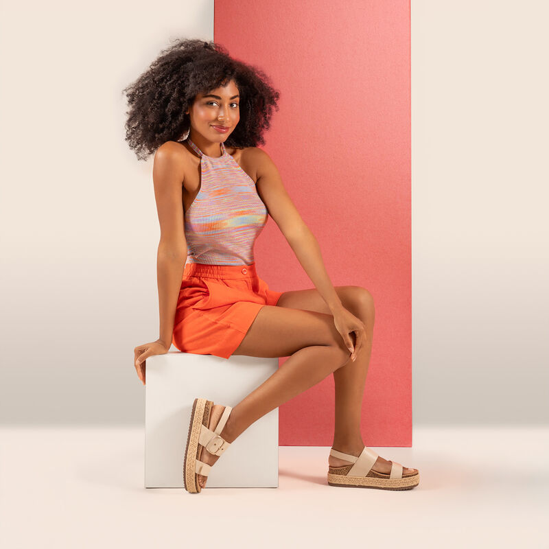 Aetrex Vania Arch Support Platform Sandal - Cream