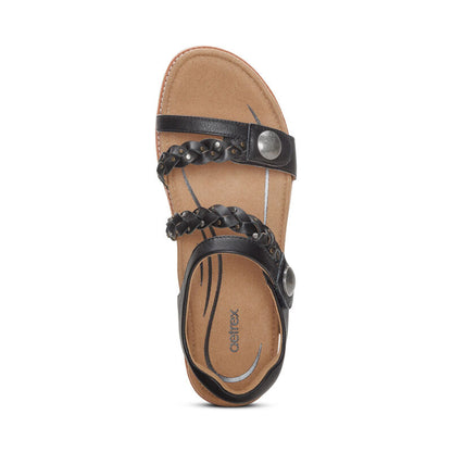 Aetrex Jenn Quarter Strap Sandal - Black