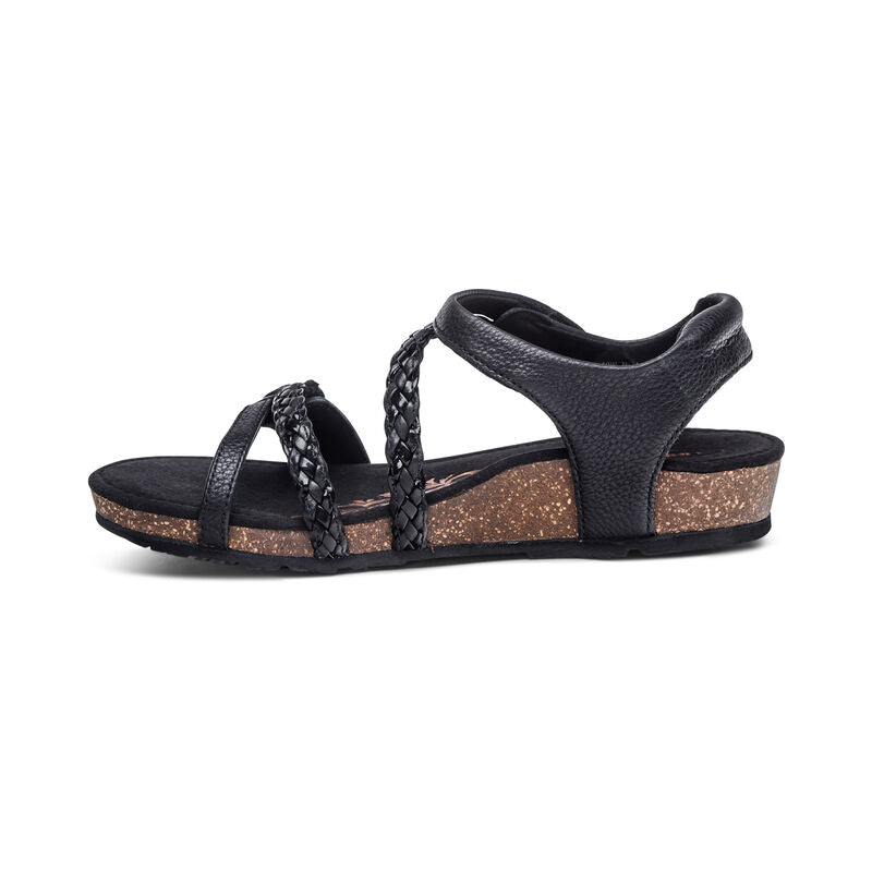 Aetrex Jillian Braided Quarter Strap Sandal - Black