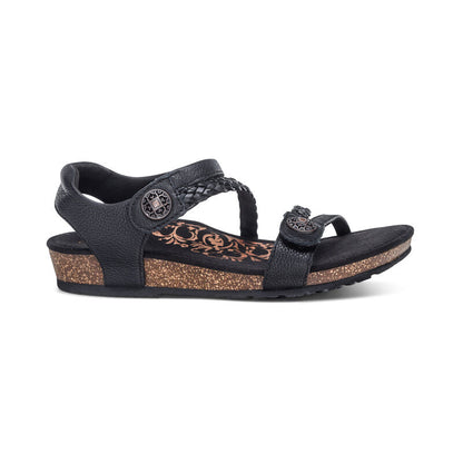 Aetrex Jillian Braided Quarter Strap Sandal - Black