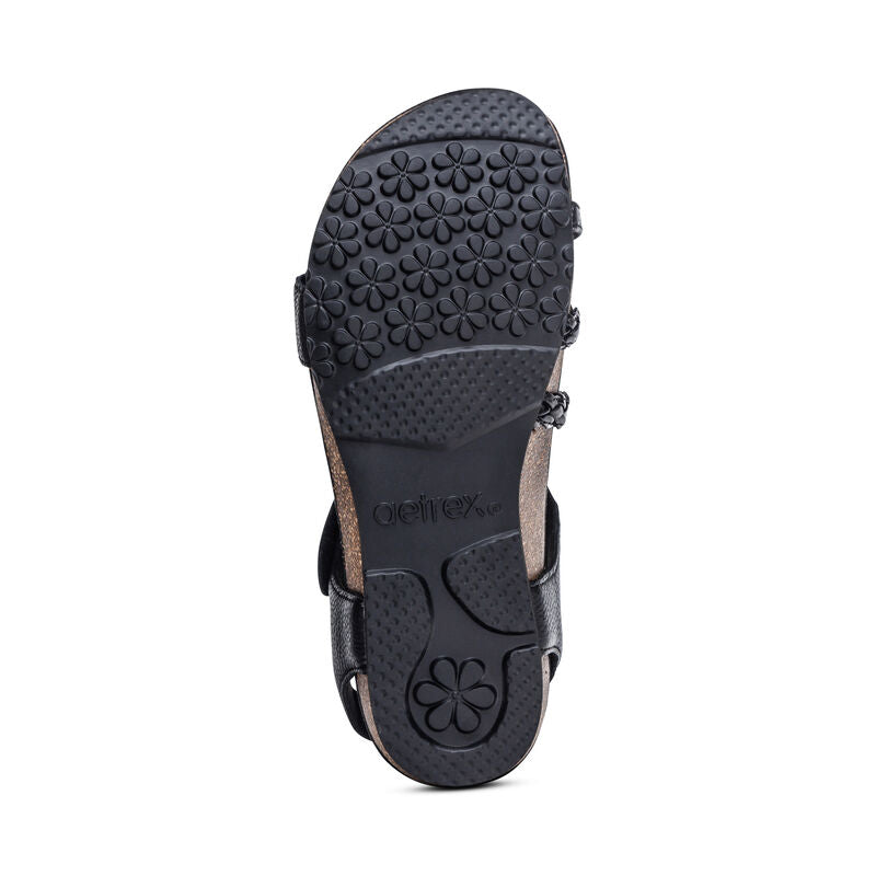 Aetrex Jillian Braided Quarter Strap Sandal - Black