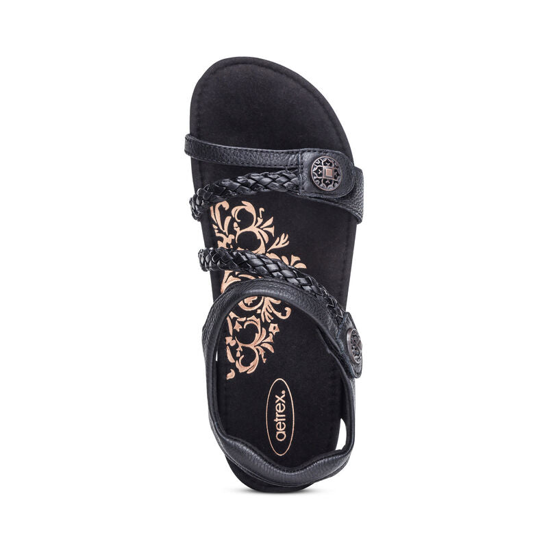 Aetrex Jillian Braided Quarter Strap Sandal - Black