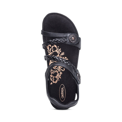 Aetrex Jillian Braided Quarter Strap Sandal - Black