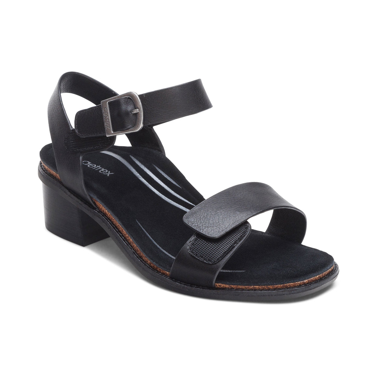 Aetrex Mae Adjustable Quarter Strap Heel - Black