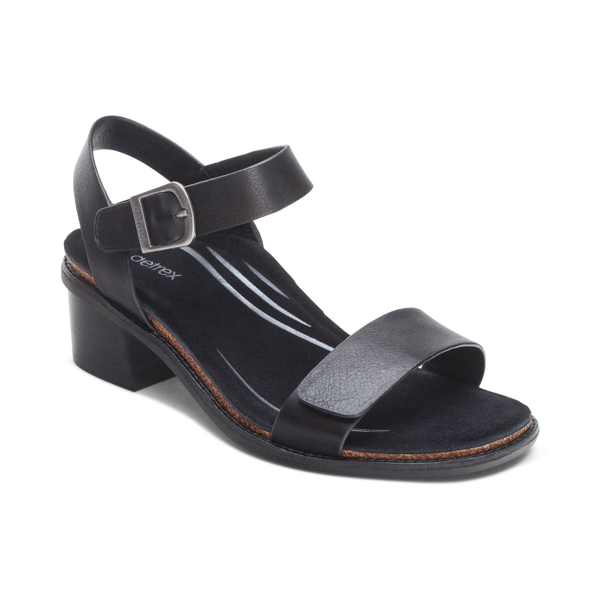 Aetrex Mae Adjustable Quarter Strap Heel - Black