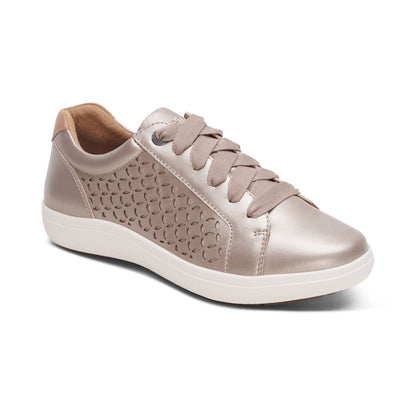 Aetrex Courtney Lace-up Sneaker - White Gold Cutout