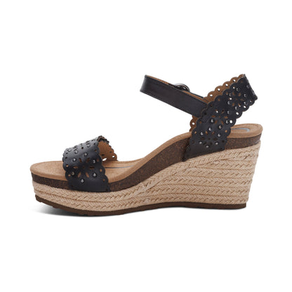 Aetrex Sydney Quarter Strap Espadrille Wedge - Black Cutout