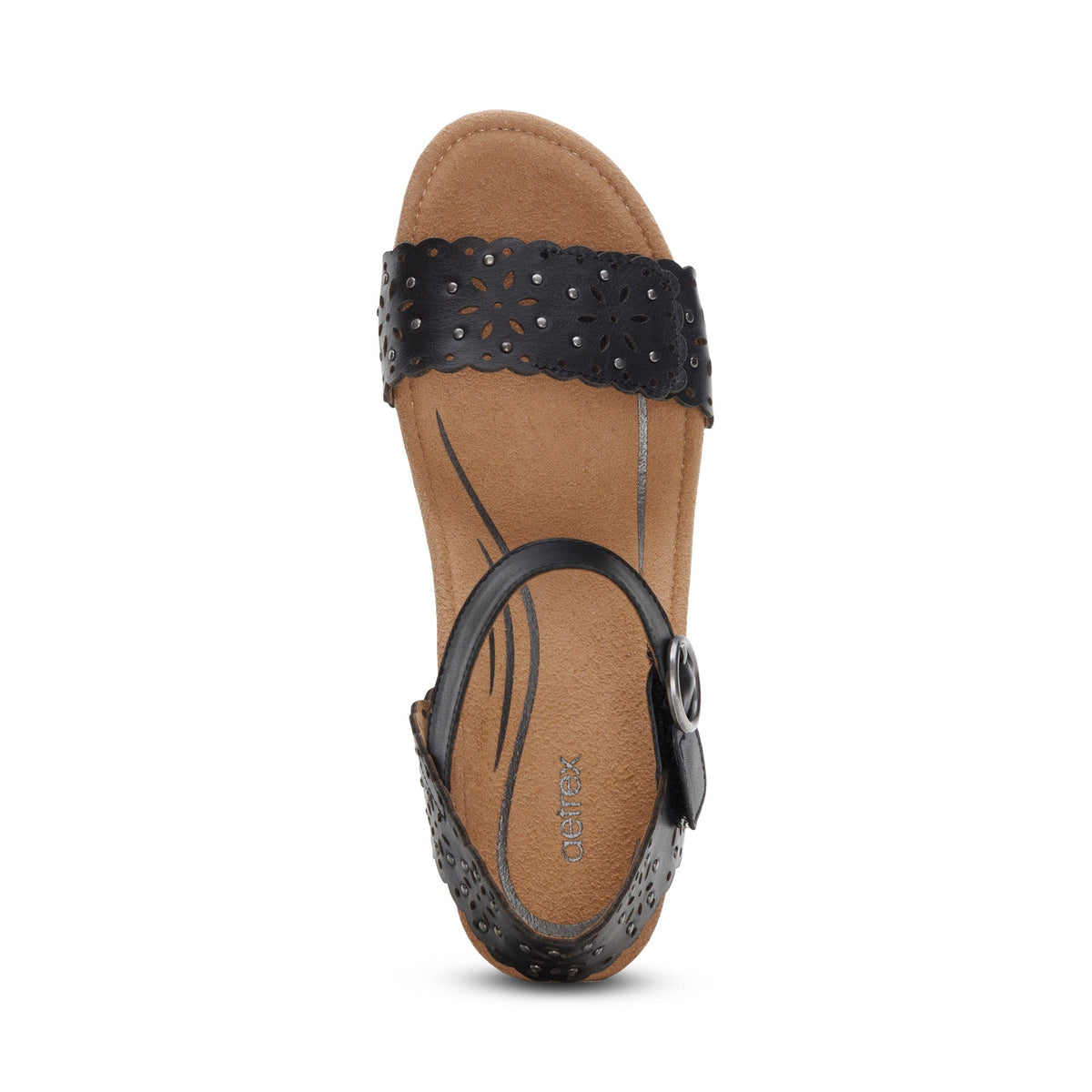 Aetrex Sydney Quarter Strap Espadrille Wedge - Black Cutout