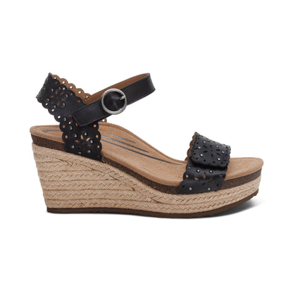 Aetrex Sydney Quarter Strap Espadrille Wedge - Black Cutout