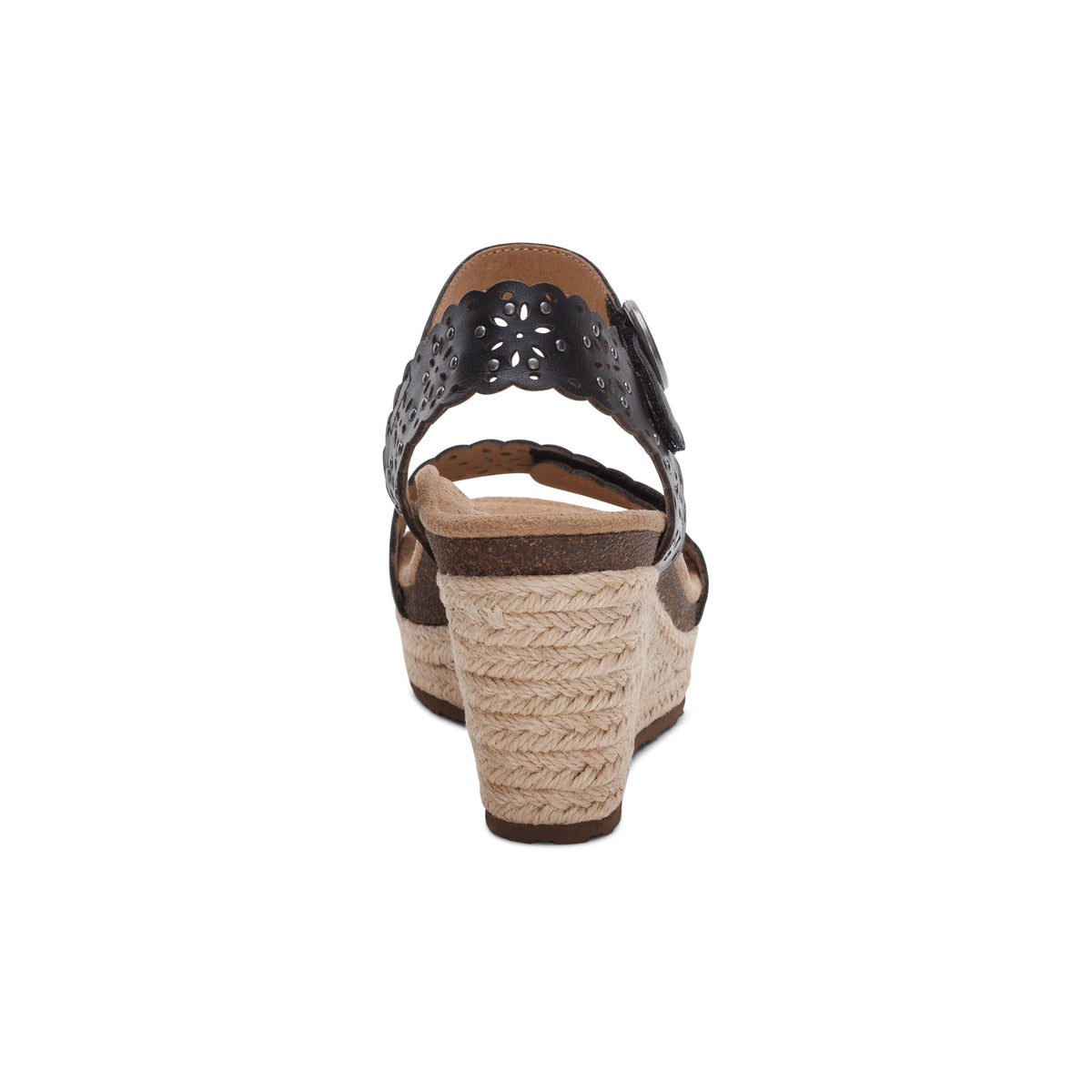 Aetrex Sydney Quarter Strap Espadrille Wedge - Black Cutout