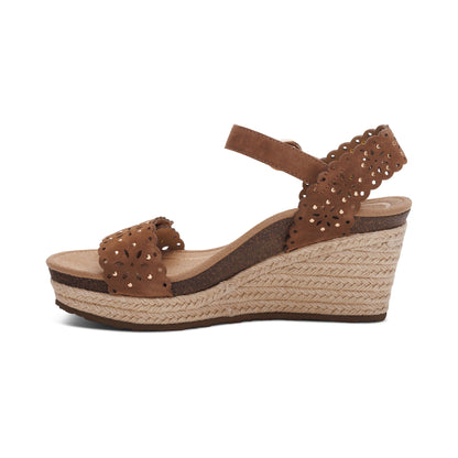 Aetrex Sydney Quarter Strap Espadrille Wedge - Scotch Cutout