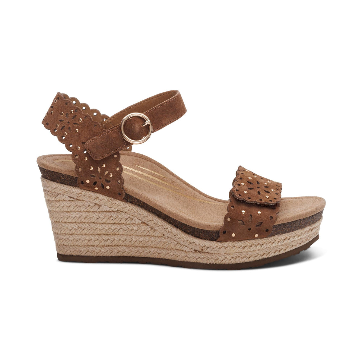 Aetrex Sydney Quarter Strap Espadrille Wedge - Scotch Cutout
