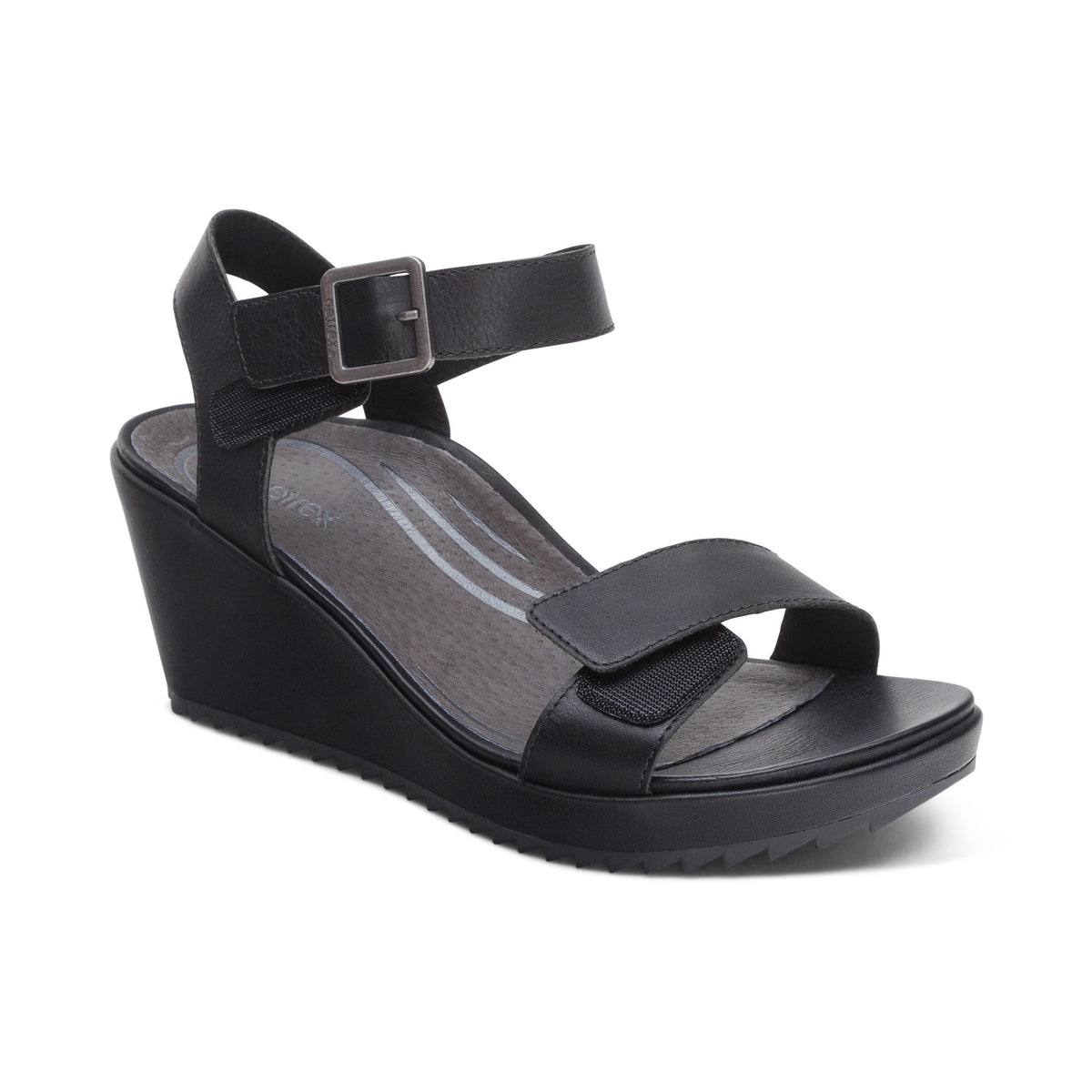 Aetrex Andrea Quarter Strap Wedge  - Black