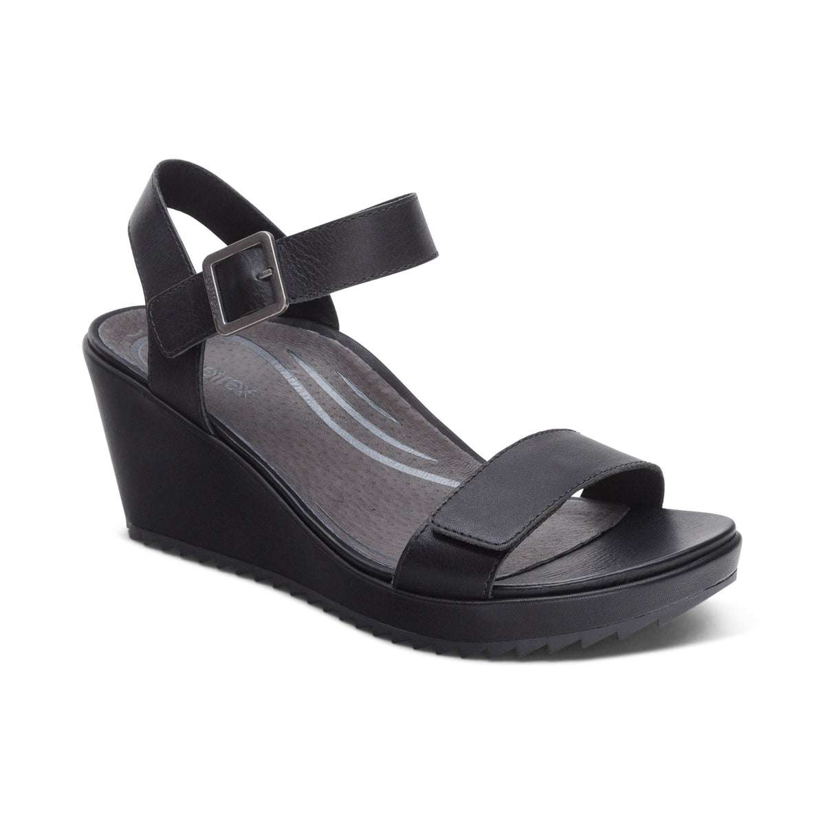 Aetrex Andrea Quarter Strap Wedge  - Black