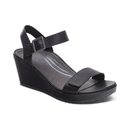 Aetrex Andrea Quarter Strap Wedge  - Black