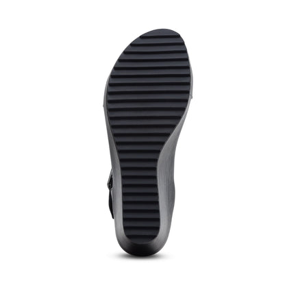 Aetrex Andrea Quarter Strap Wedge  - Black