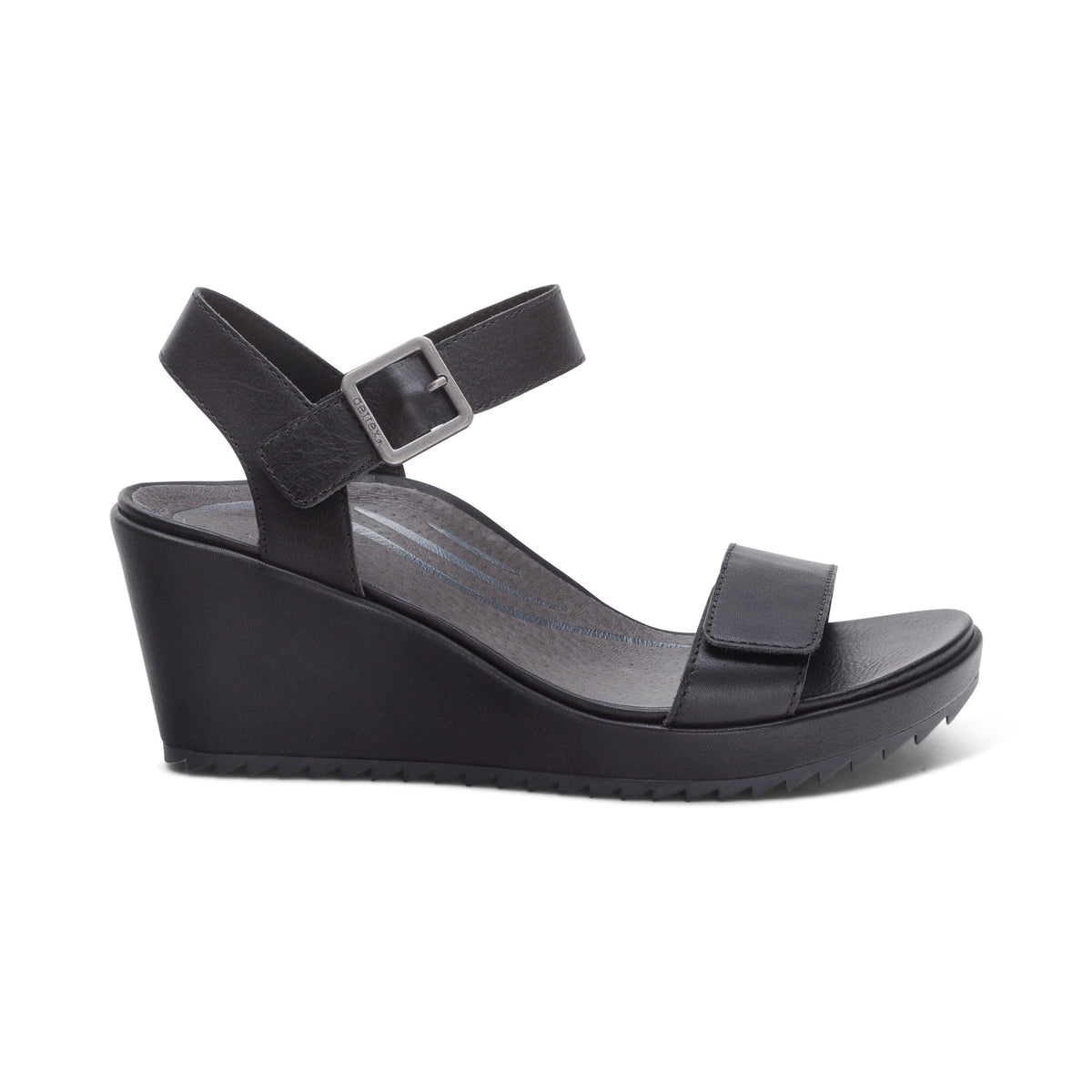 Aetrex Andrea Quarter Strap Wedge  - Black
