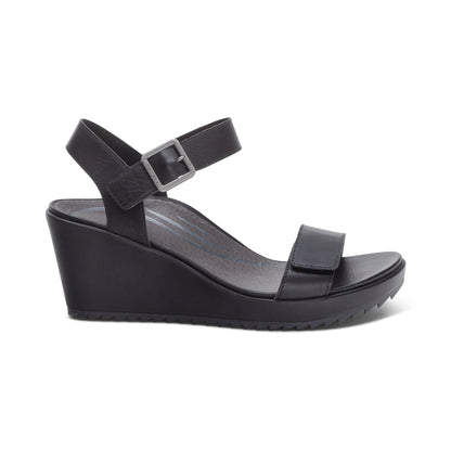 Aetrex Andrea Quarter Strap Wedge  - Black