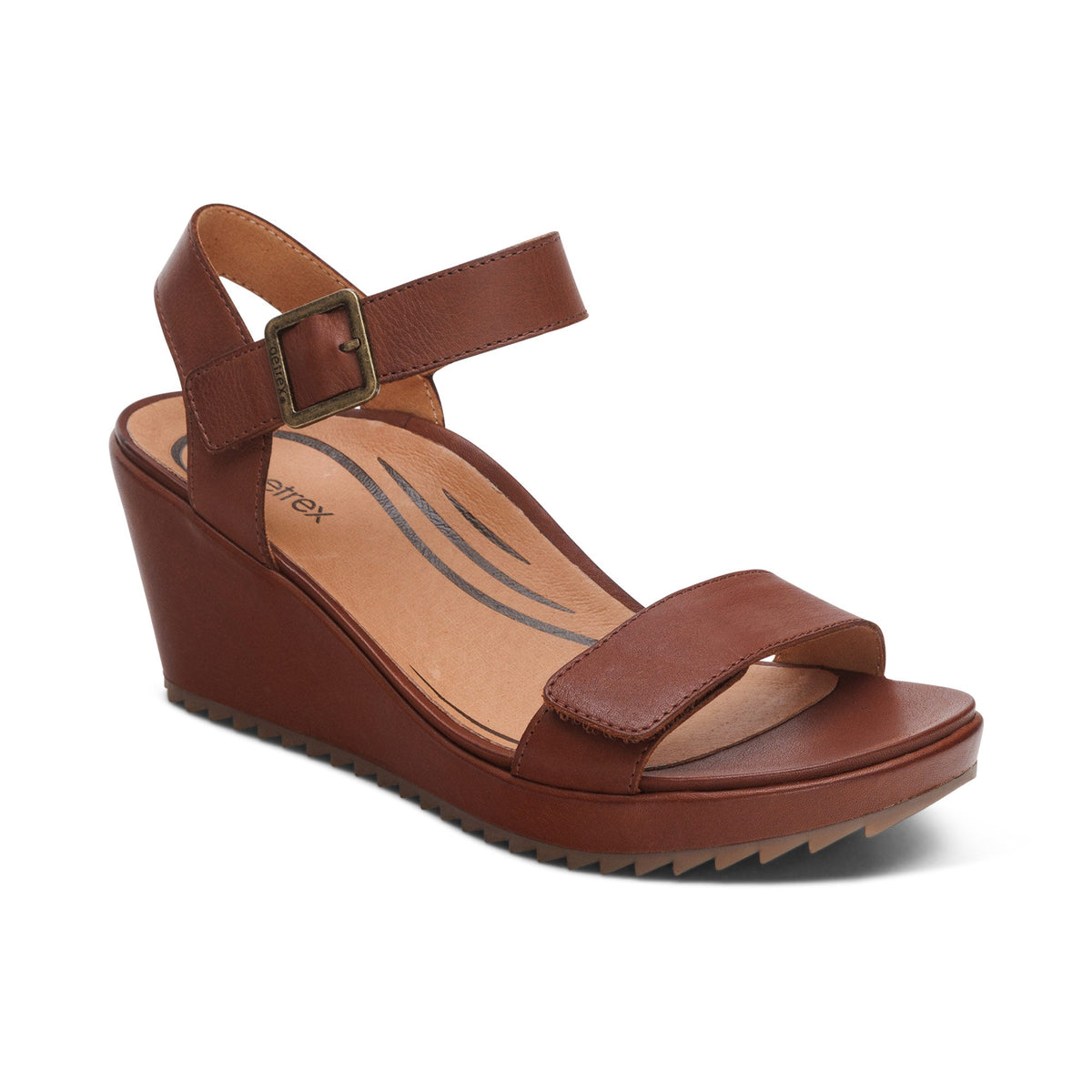 Aetrex Andrea Quarter Strap Wedge  - Walnut