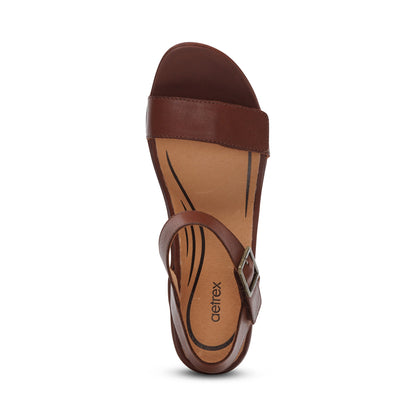 Aetrex Andrea Quarter Strap Wedge  - Walnut