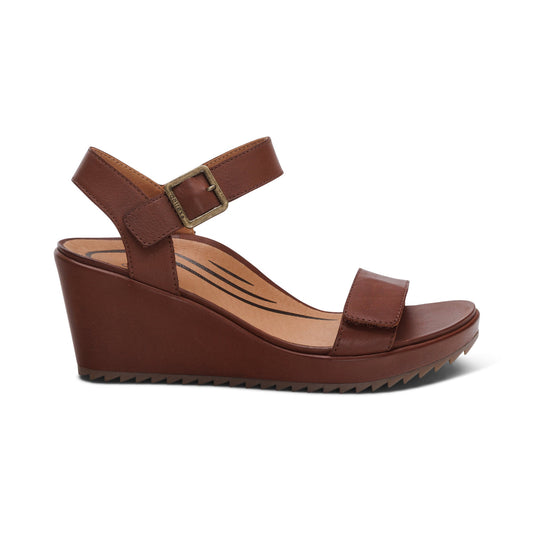 Aetrex Andrea Quarter Strap Wedge  - Walnut