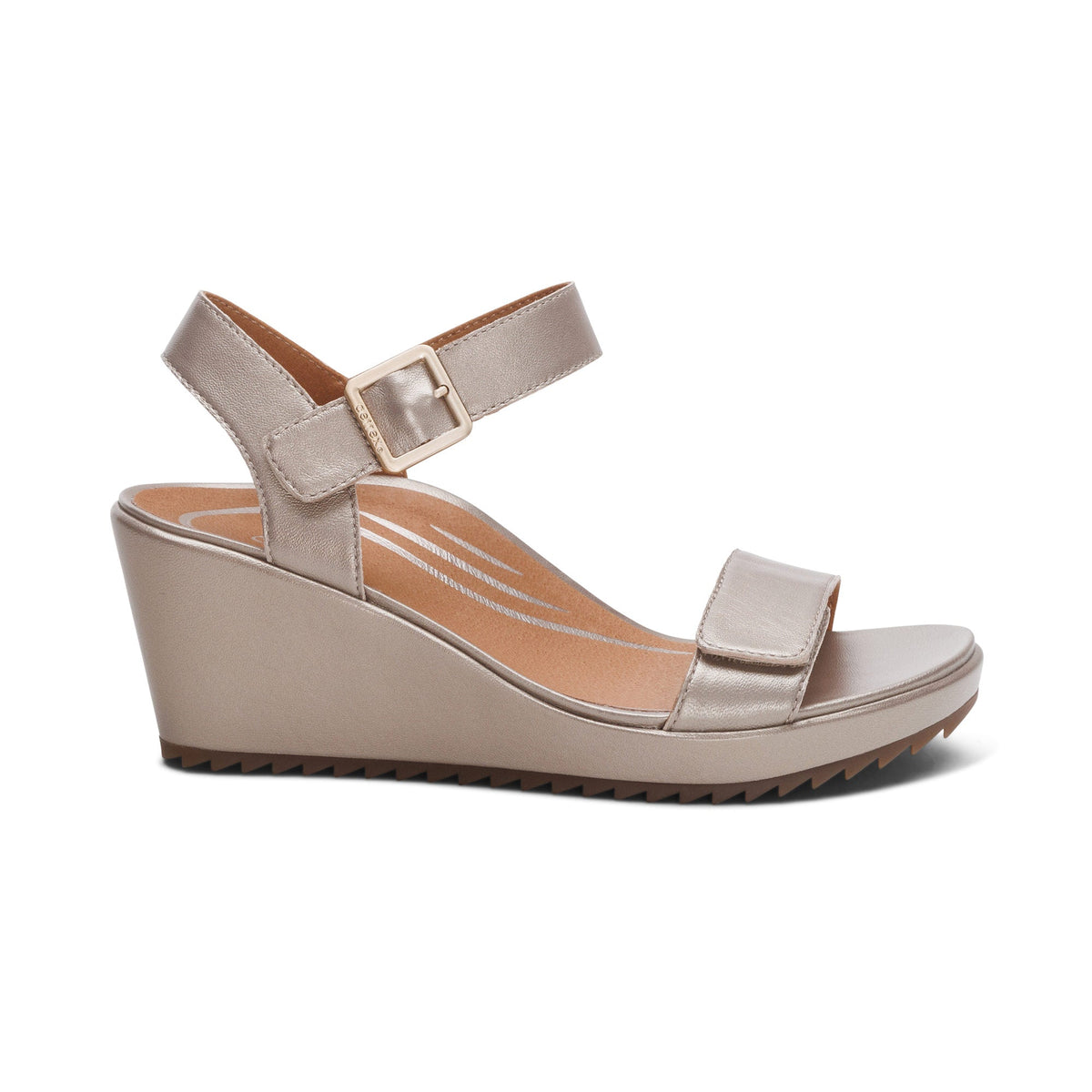 Aetrex Andrea Quarter Strap Wedge  - Platinum