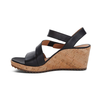 Aetrex Madelyn Quarter Strap Wedge  - Black