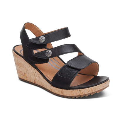 Aetrex Madelyn Quarter Strap Wedge  - Black