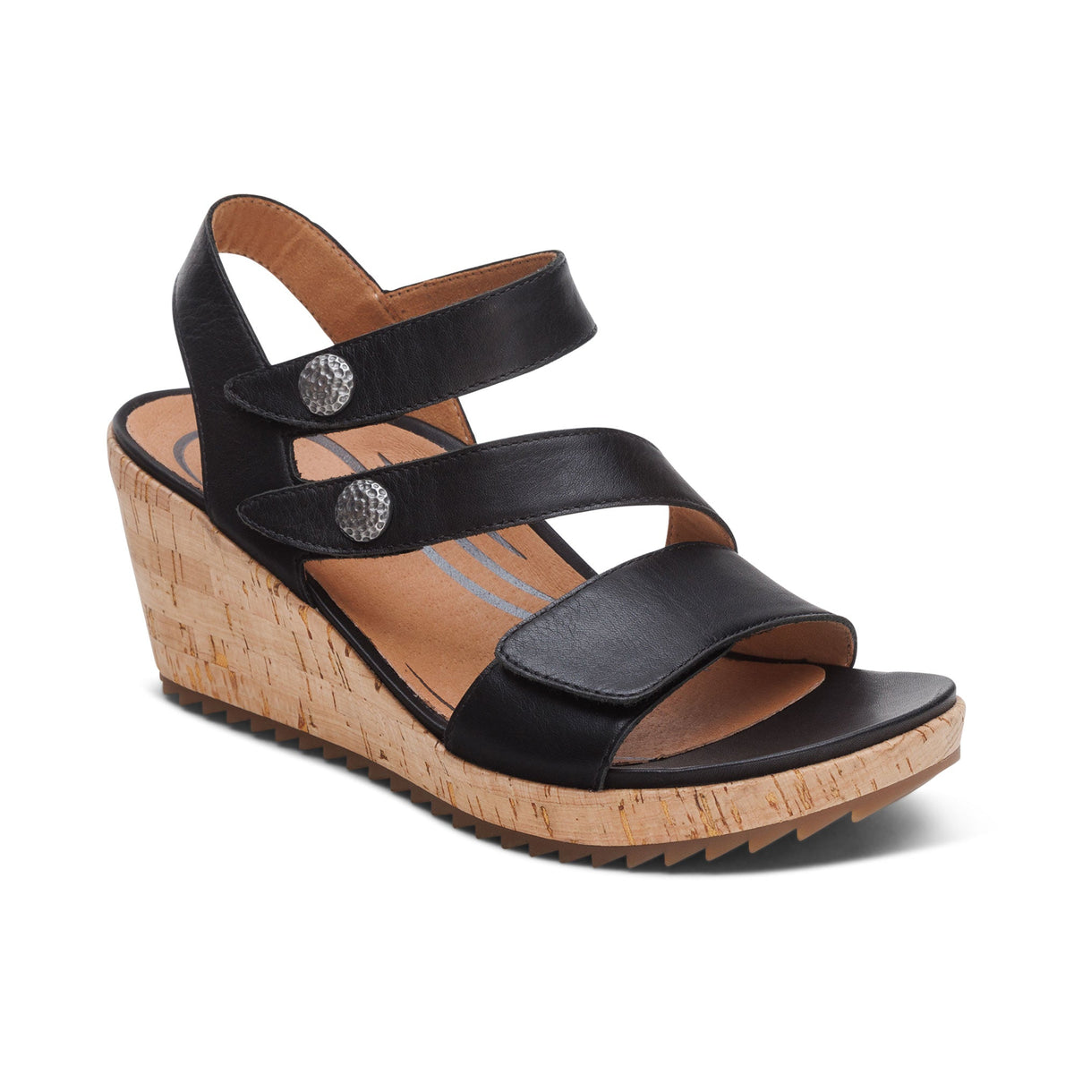 Aetrex Madelyn Quarter Strap Wedge  - Black