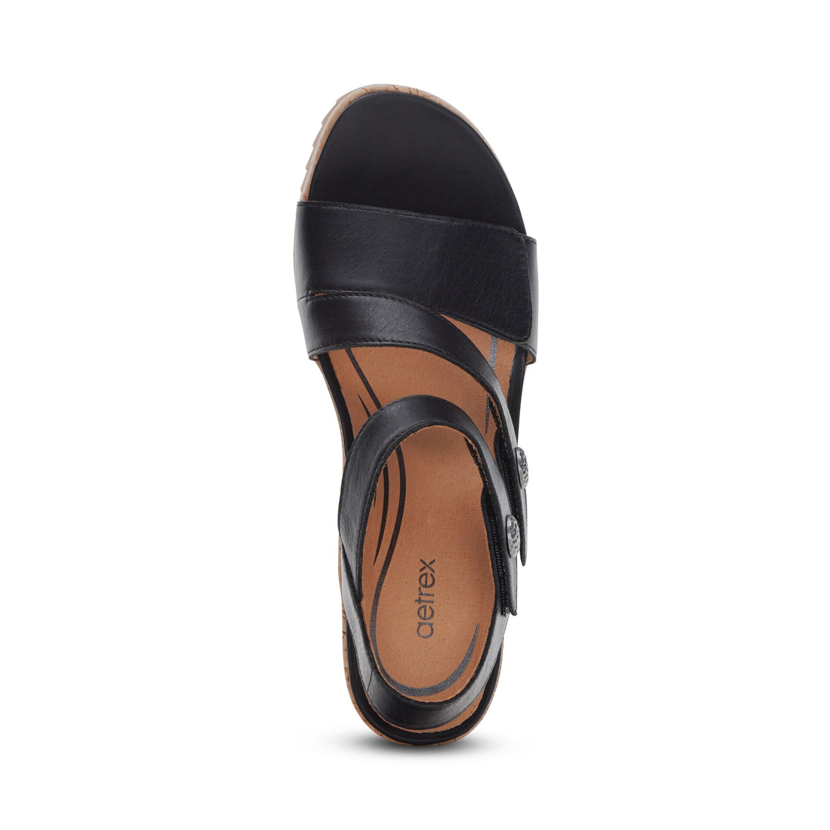 Aetrex Madelyn Quarter Strap Wedge  - Black