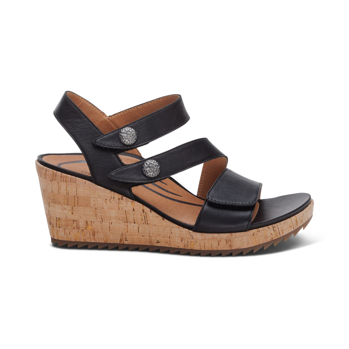 Aetrex Madelyn Quarter Strap Wedge  - Black