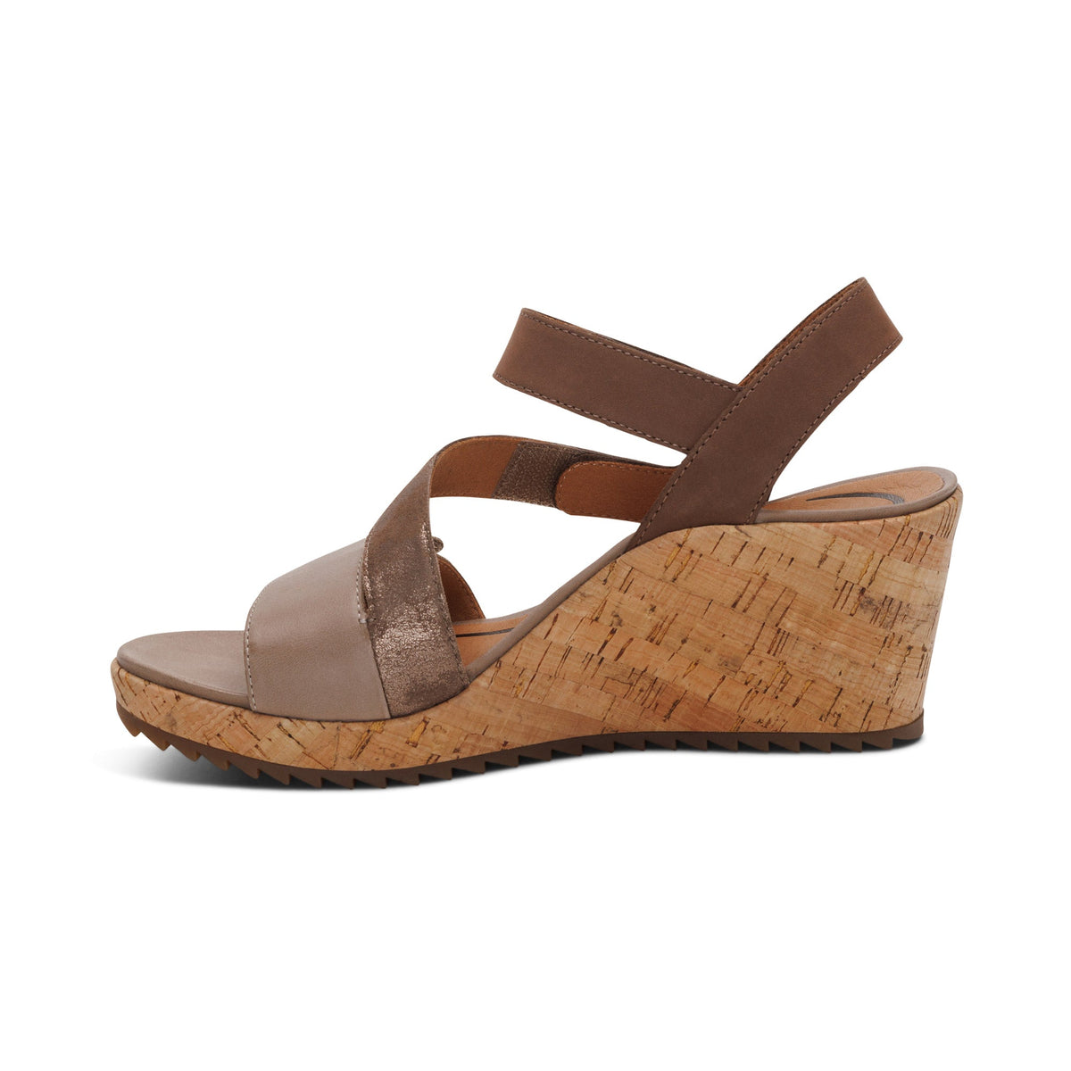 Aetrex Madelyn Quarter Strap Wedge  - Taupe Multi