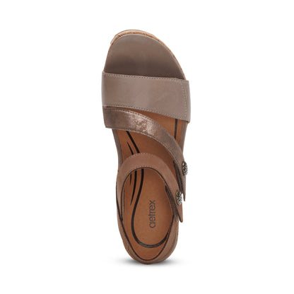 Aetrex Madelyn Quarter Strap Wedge  - Taupe Multi