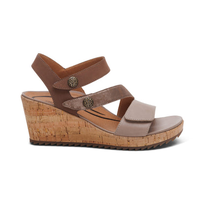 Aetrex Madelyn Quarter Strap Wedge  - Taupe Multi