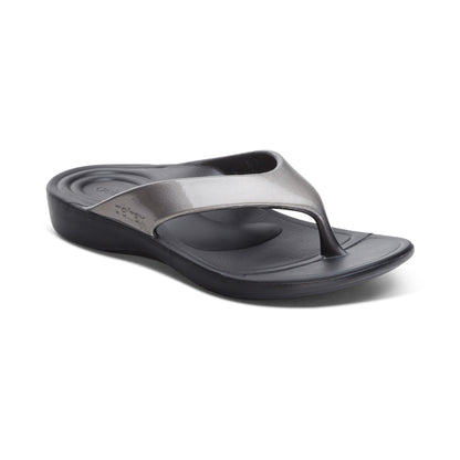 Aetrex Maui Orthotic Women's Flips - Pewter Metallic