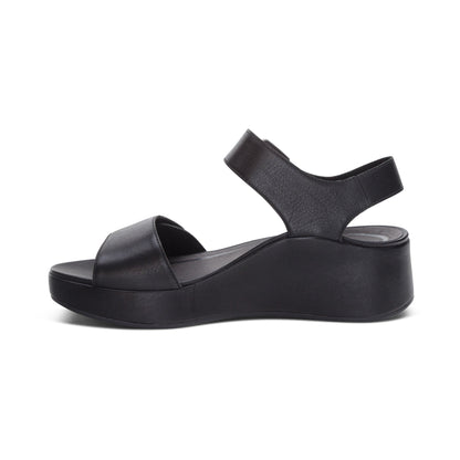 Aetrex Ariel Adjustable Quarter Strap Wedge  - Black