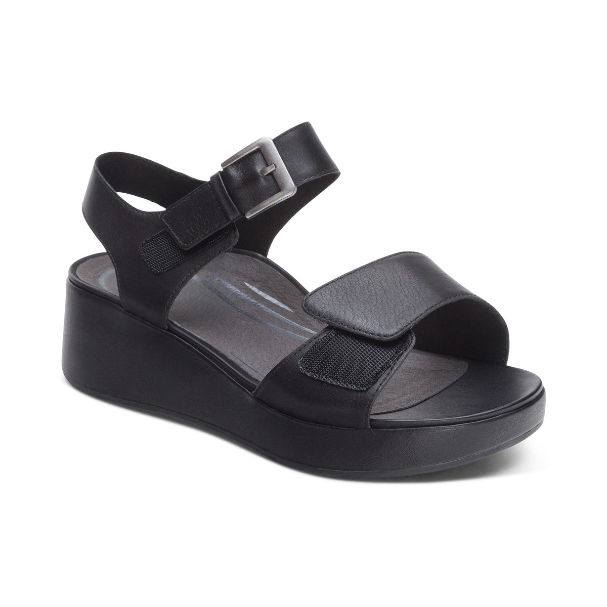 Aetrex Ariel Adjustable Quarter Strap Wedge  - Black