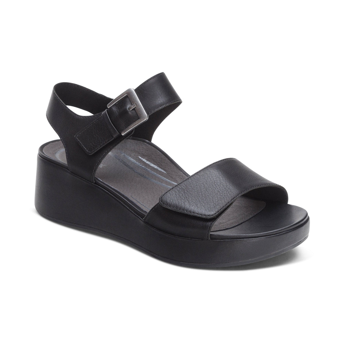 Aetrex Ariel Adjustable Quarter Strap Wedge  - Black