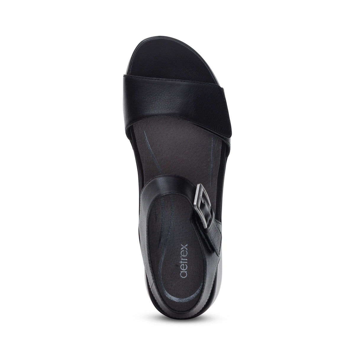 Aetrex Ariel Adjustable Quarter Strap Wedge  - Black