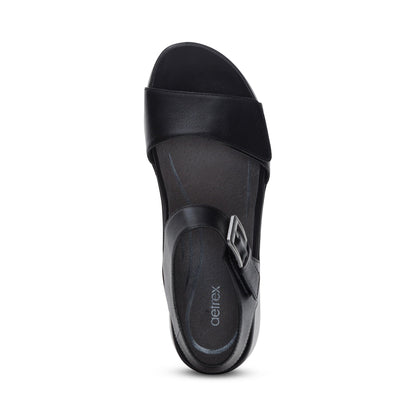 Aetrex Ariel Adjustable Quarter Strap Wedge  - Black